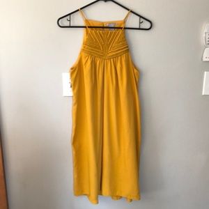Yellow Summer dress embroidered neck line